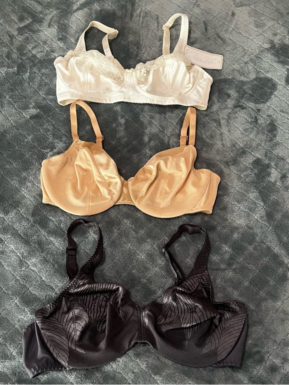 Rene Rofe Three-Pack Support Bras — White, Nude, Black